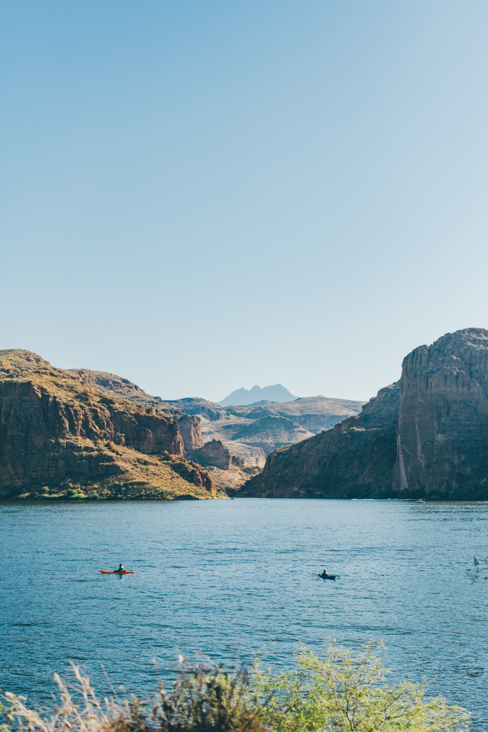 Photo of kayaks on a lake.